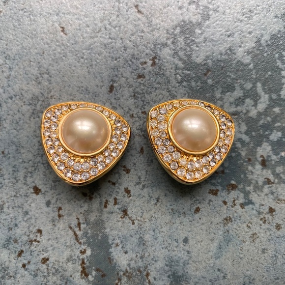 DSC (Daniel Swarovski Company) Rhinestone & Faux Pearl Earrings - Picture 2 of 4